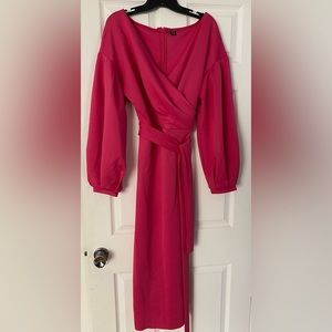 Balloon sleeve pink MIDI dress